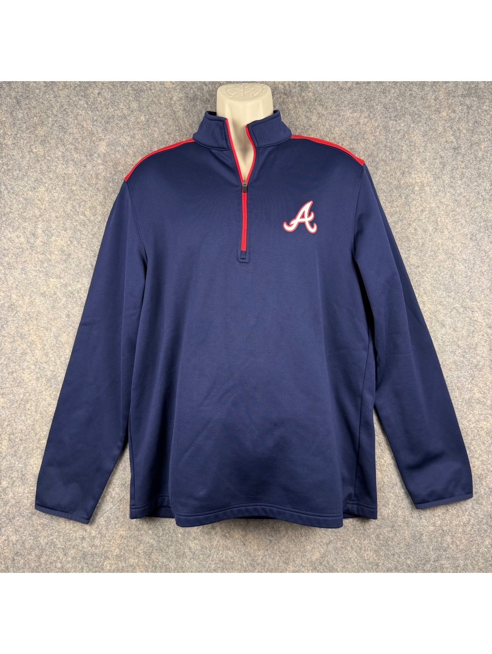 MLB Atlanta Braves Men’s Fleece Lined 1/4 Zip Pullover Navy Blue Red Large 673